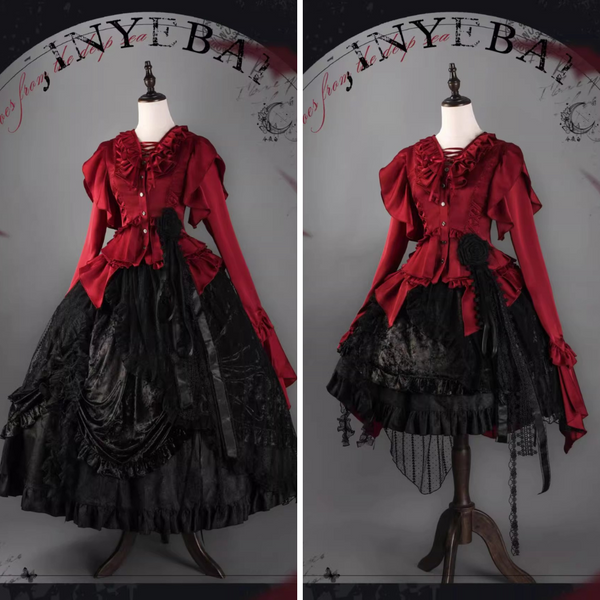 伯爵令嬢のヴィクトリアンテールブラウスとコルセットスカート - Wine Red × Black[2025年10月上旬-10月下旬発送予定]
