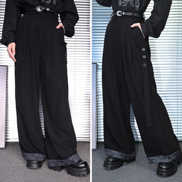 五毒の挿絵パッチワークワイドパンツ