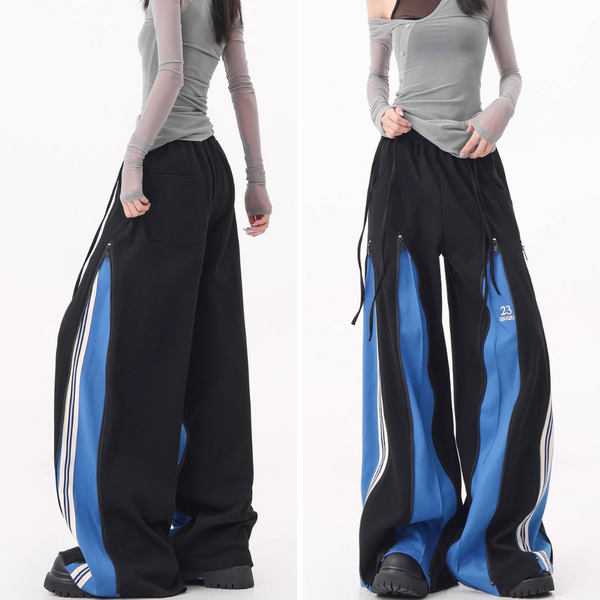Blue Switching Wide Track Pants