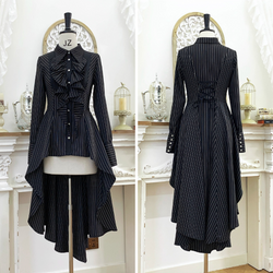 中世貴族のヴィクトリアンテールブラウス - Black Pin Stripe[2025年12月上旬-12月下旬発送予定]