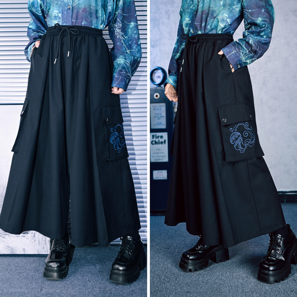 海月の刺繍ドレープワイドパンツ