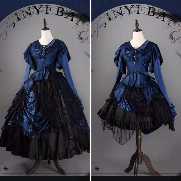 伯爵令嬢のヴィクトリアンテールブラウスとコルセットスカート - Navy × Black Navy[2025年10月上旬-10月下旬発送予定]