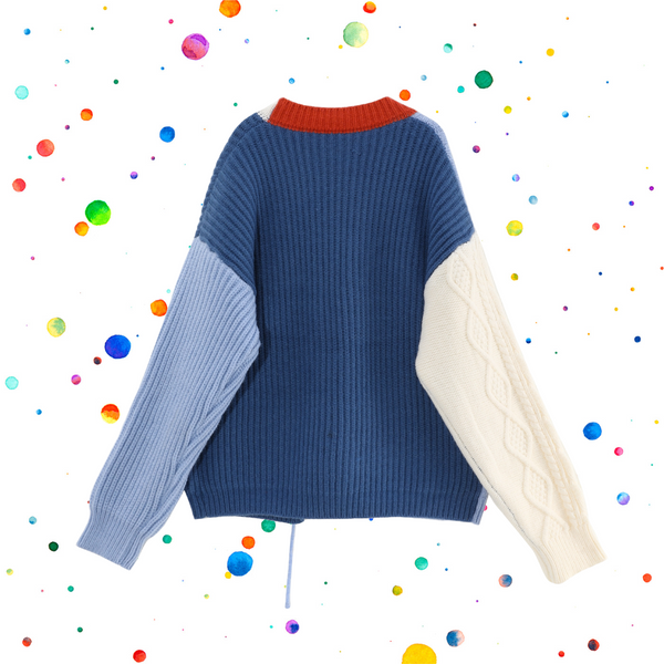 Color-blocking College Style Irregular Sweater