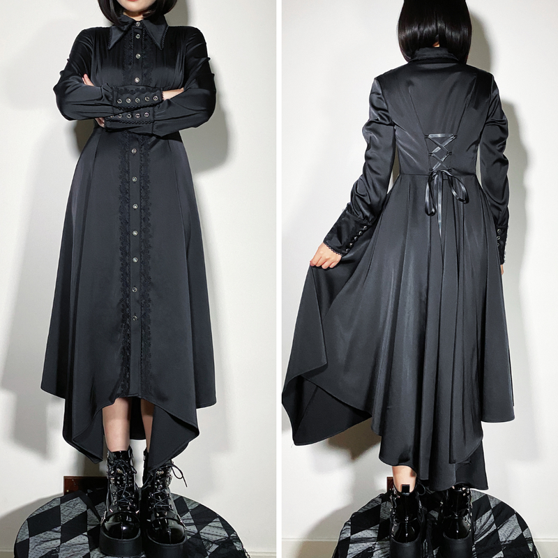 漆黒のお嬢様の刺繍ロングシャツワンピース[2025年4月中旬-5月上旬発送予定]