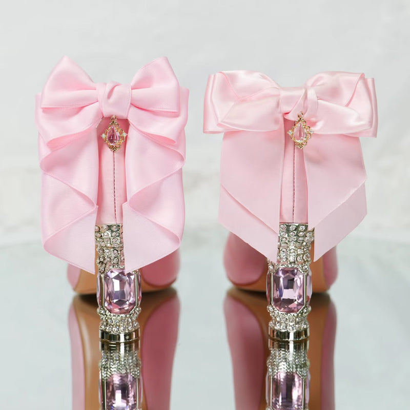 Jewel and Ribbon High Heeled Pumps - Pink × Gold[2025年6月中旬-7月中旬発送予定]