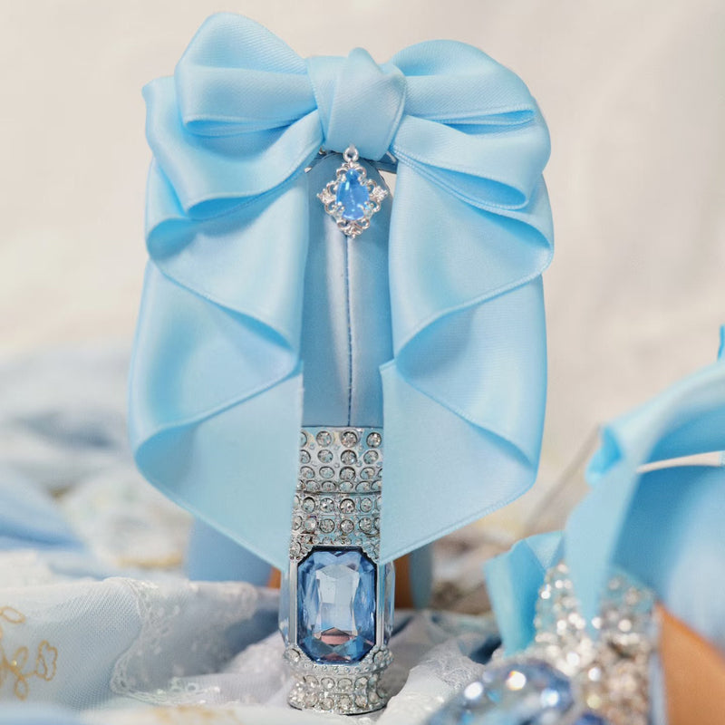 Jewel and Ribbon High Heeled Pumps - Light Blue × Silver[2025年6月中旬-7月中旬発送予定]