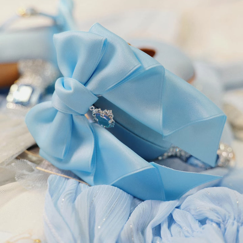 Jewel and Ribbon High Heeled Pumps - Light Blue × Silver[2025年6月中旬-7月中旬発送予定]