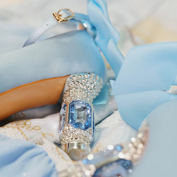 Jewel and Ribbon High Heeled Pumps - Light Blue × Silver[2025年6月中旬-7月中旬発送予定]