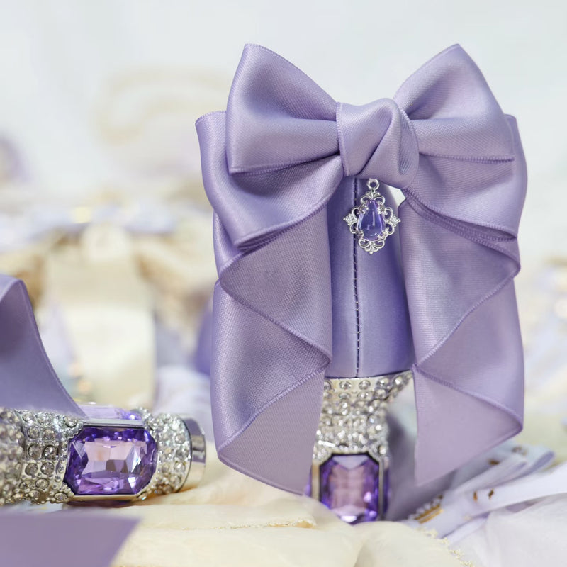 Jewel and Ribbon High Heeled Pumps - Purple × Silver[2025年6月中旬-7月中旬発送予定]