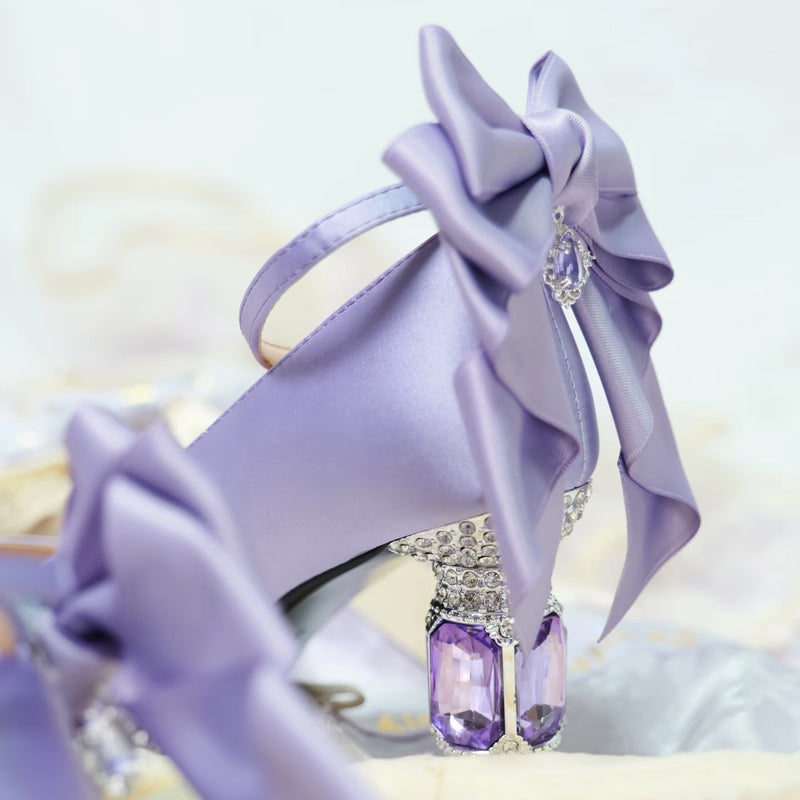 Jewel and Ribbon High Heeled Pumps - Purple × Silver[2025年6月中旬-7月中旬発送予定]