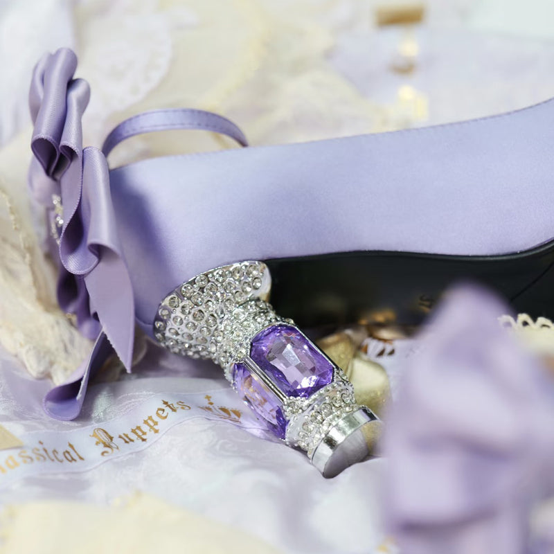 Jewel and Ribbon High Heeled Pumps - Purple × Silver[2025年6月中旬-7月中旬発送予定]