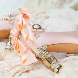 Jewel and Ribbon High Heeled Pumps - Champagne × Gold[2025年6月中旬-7月中旬発送予定]