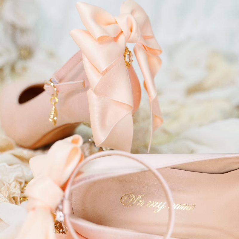 Jewel and Ribbon High Heeled Pumps - Champagne × Gold[2025年6月中旬-7月中旬発送予定]