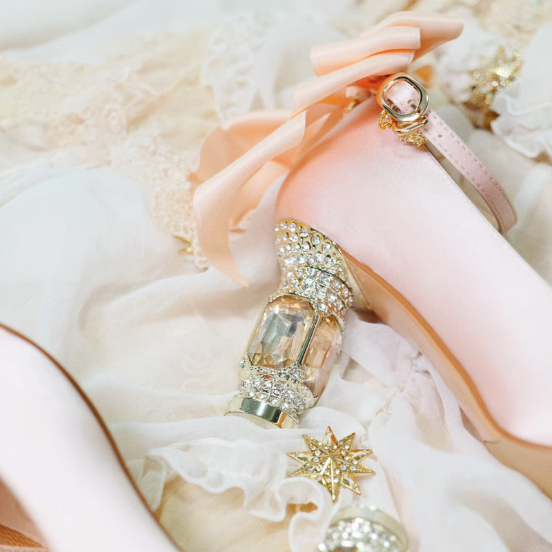 Jewel and Ribbon High Heeled Pumps - Champagne × Gold[2025年6月中旬-7月中旬発送予定]