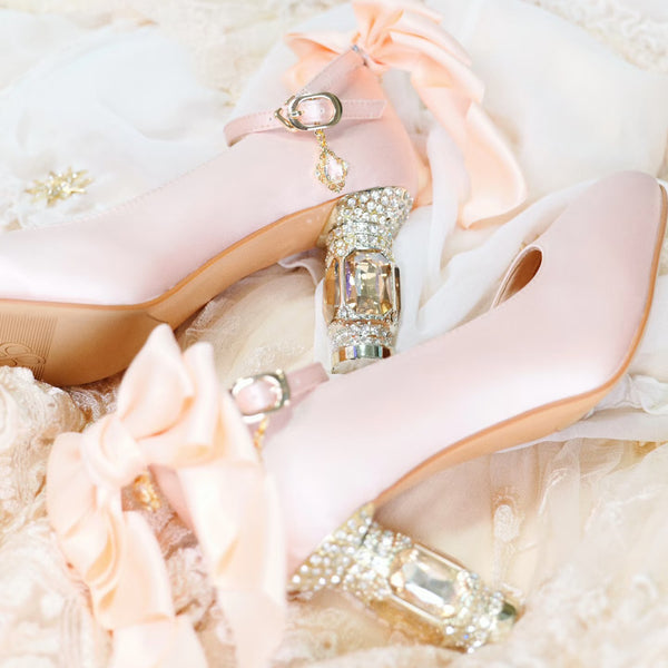 Jewel and Ribbon High Heeled Pumps - Champagne × Gold[2025年6月中旬-7月中旬発送予定]