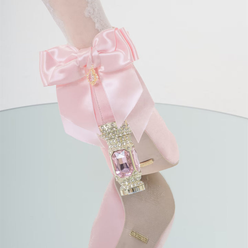 Jewel and Ribbon High Heeled Pumps - Pink × Gold[2025年6月中旬-7月中旬発送予定]