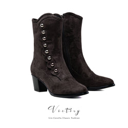 Victorian Round Toe Buttoned Short Boots - Dark Brown[2024年11月下旬-12月中旬発送予定]