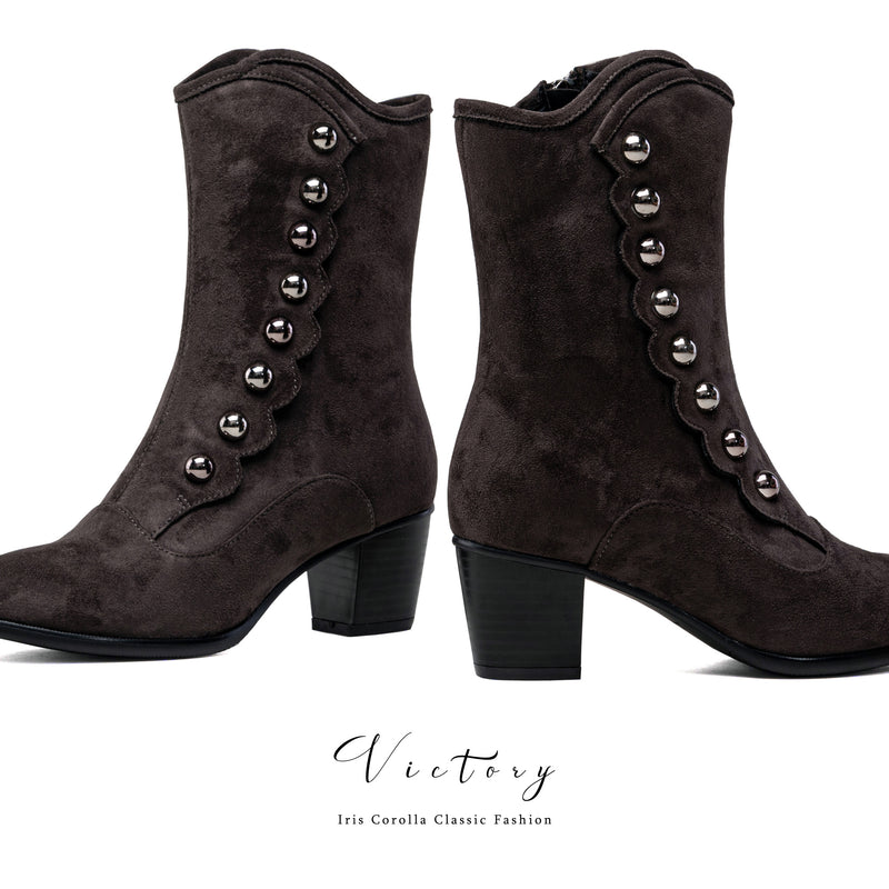 Victorian Round Toe Buttoned Short Boots - Dark Brown[2024年11月下旬-12月中旬発送予定]