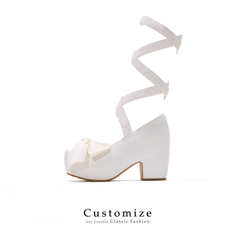 Ribbon Strap Platform Heel Pumps - White[2025年10月下旬-11月中旬発送予定]