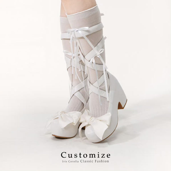 Ribbon Strap Platform Heel Pumps - White[2025年10月下旬-11月中旬発送予定]