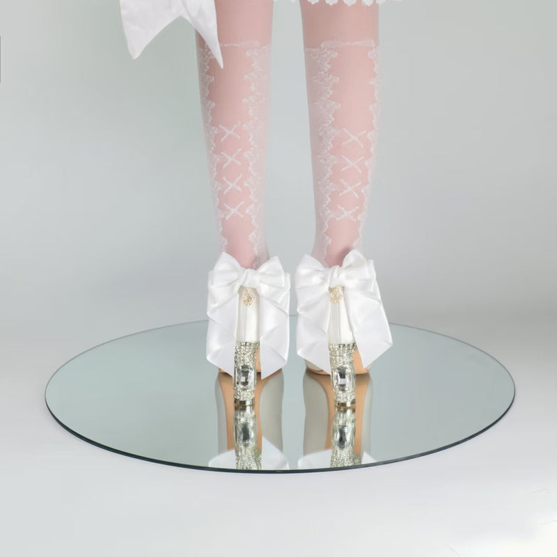 Jewel and Ribbon High Heeled Pumps - White × Gold[2025年6月中旬-7月中旬発送予定]