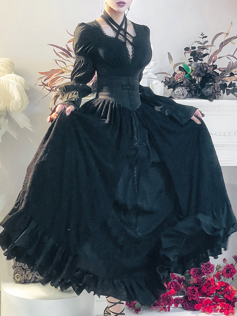 Navy blue lady's lace-up jumper skirt, high neck blouse and petticoat [Scheduled to be shipped in late March 2023]