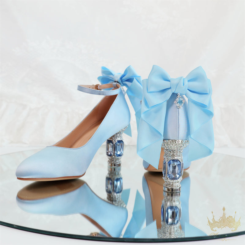 Jewel and Ribbon High Heeled Pumps - Light Blue × Silver[2025年6月中旬-7月中旬発送予定]