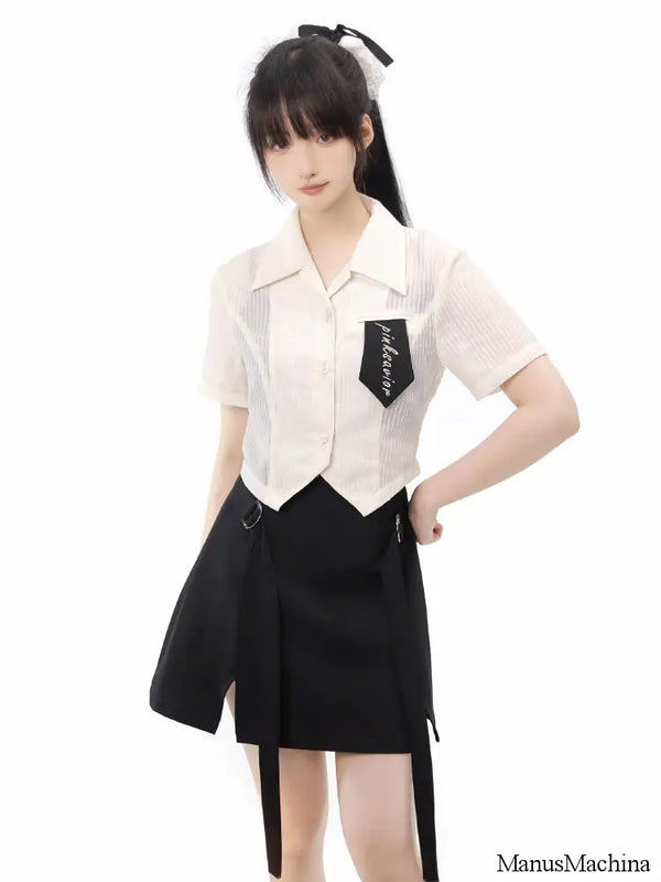 Black And White Literary Girl Tops Skirt