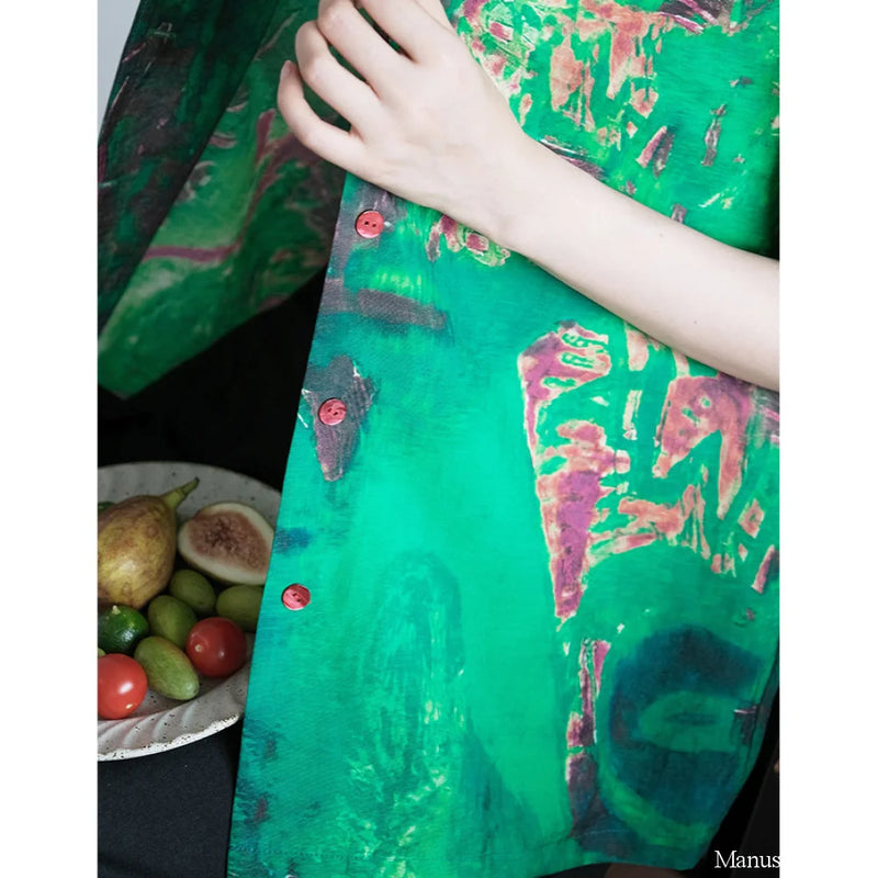 翠緑の抽象画シャツ