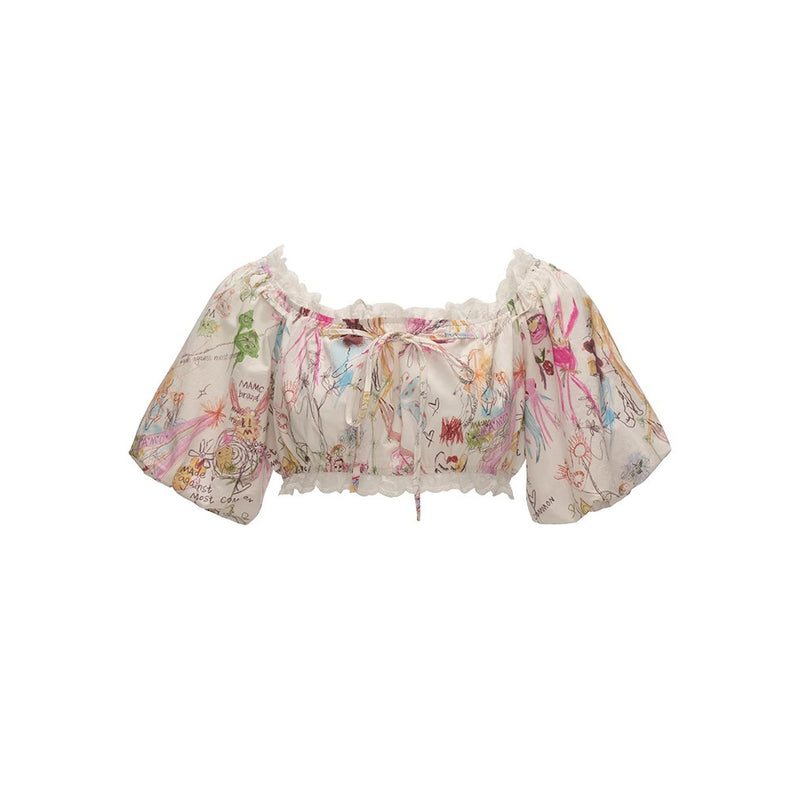 Graffiti Off-Shoulder Short Top