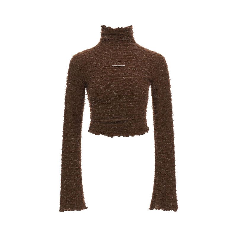 Brown Knitted Turtleneck Slim Top