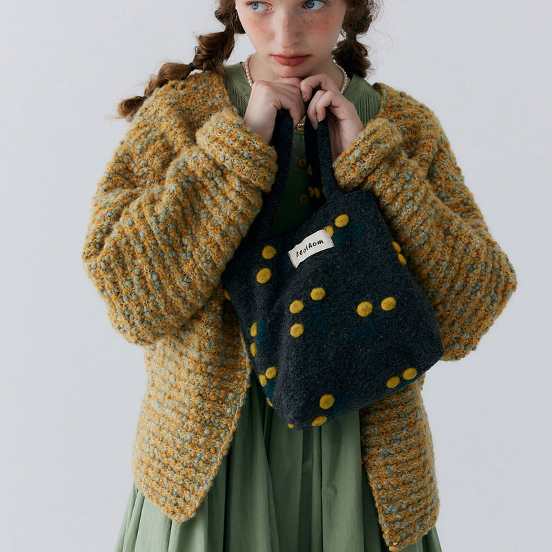 Gold Green Wool Knit Cardigan