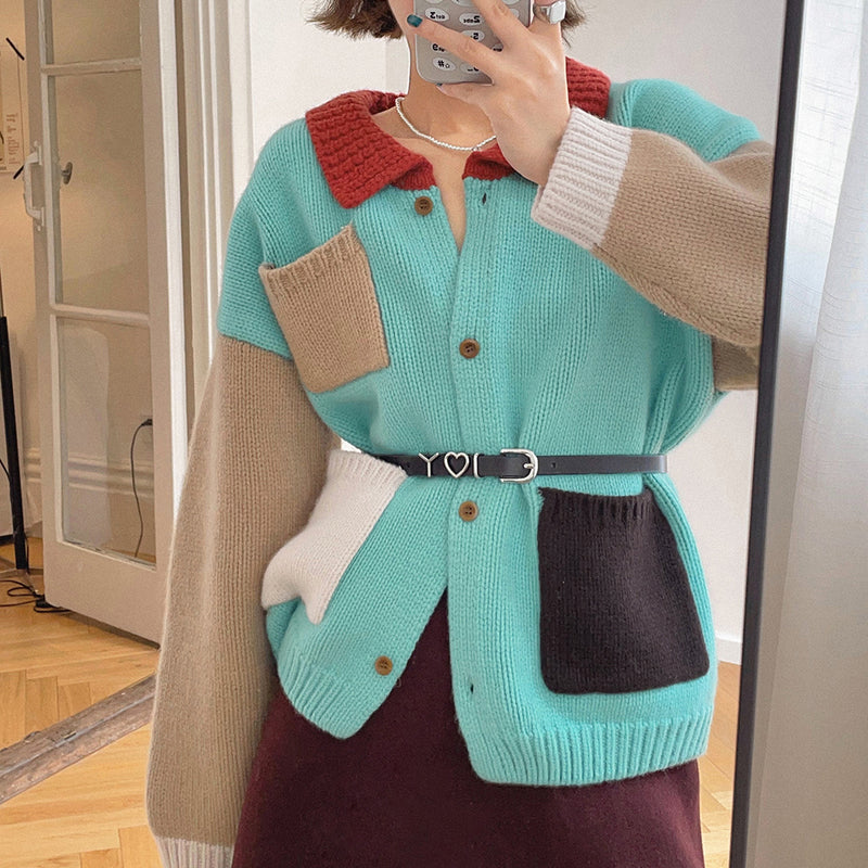 Color Blocked Knit Cardigan