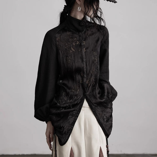 Openwork Floral Drawstring Blouse