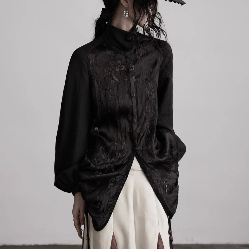 Openwork Floral Drawstring Blouse