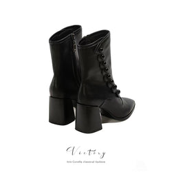 Victorian Pointed Toe Buttoned Short Boots - Black[2024年11月下旬-12月中旬発送予定]