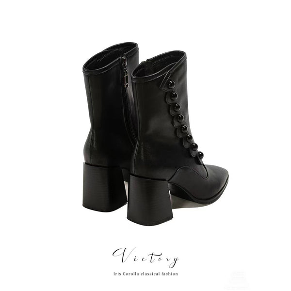 Victorian Pointed Toe Buttoned Short Boots - Black[2024年11月下旬-12月中旬発送予定]（予約期間：延長）