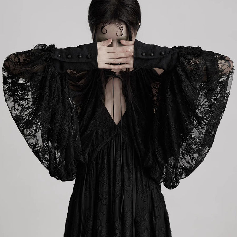Dark Night Flower Embroidered Lace Sleeves