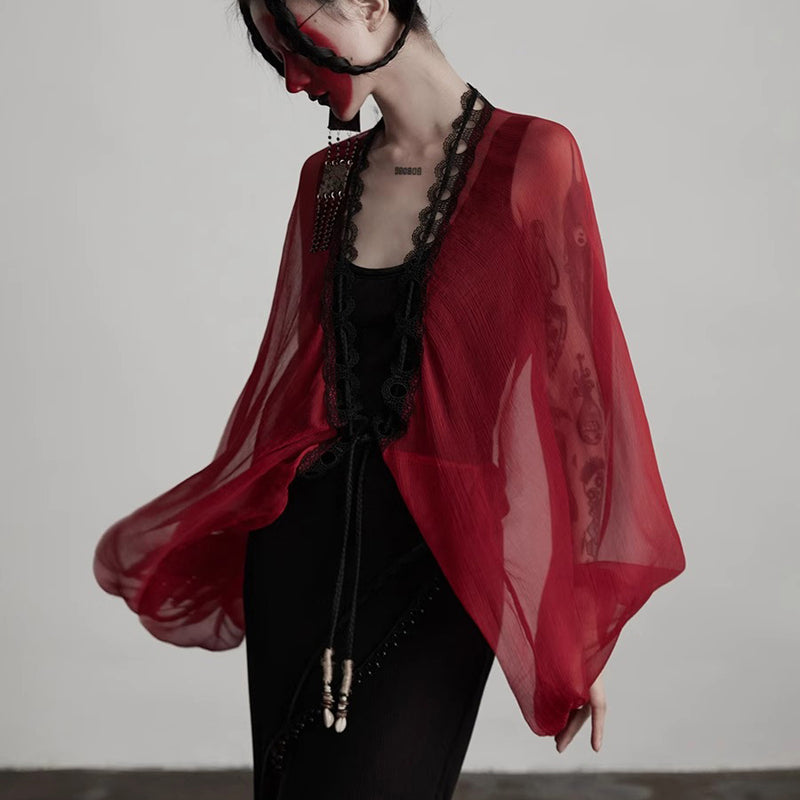Bright Red Silk Fairy Shawl