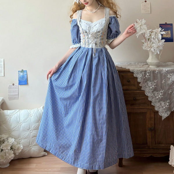 Blau Dirndl Vintage Checkered Dress[2025年9月上旬-9月下旬発送予定]