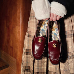 Camellia Leather Loafer Shoes - Burgundy