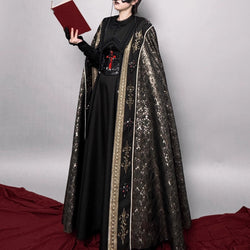 月夜の修道女の刺繍ロングマント - Black Gold[2025年12月上旬-2026年1月上旬発送予定]