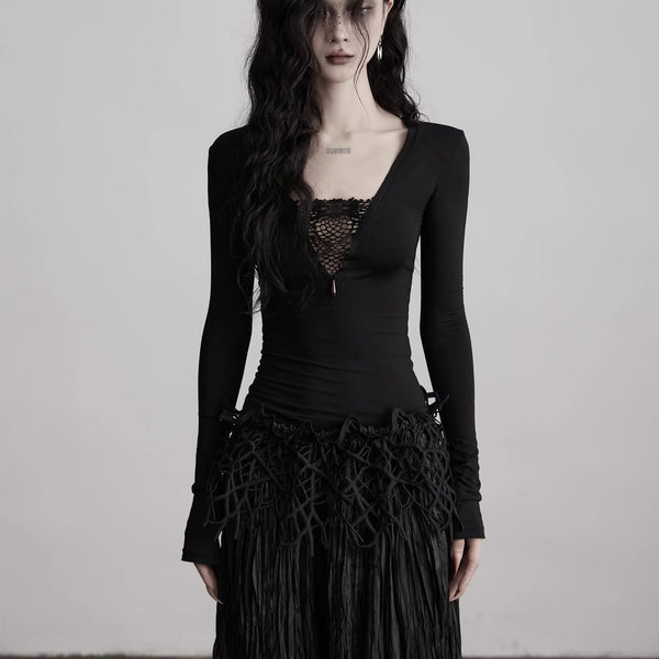Mesh Lace Black Slim Top