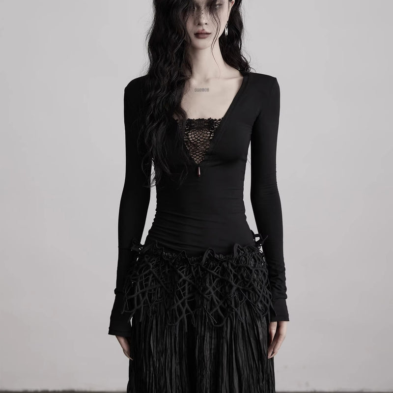 Mesh Lace Black Slim Top