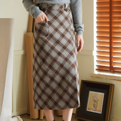 Brown and Gray Plaid Skirt