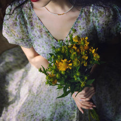 藍紫の花群集フレンチレトロワンピース