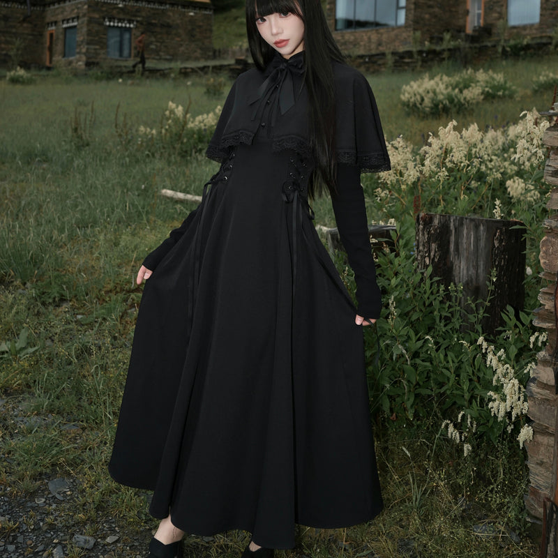 黒のお嬢様のケープロングワンピース