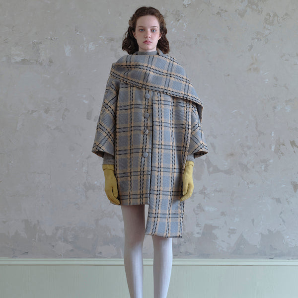 Gray and Yellow Plaid Scarf Coat