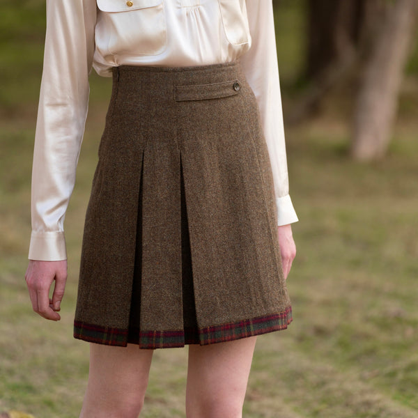 British College Style Checkered Wool Pleated Skirt