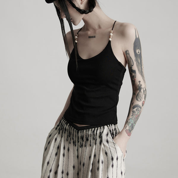 Beaded Black Camisole Top